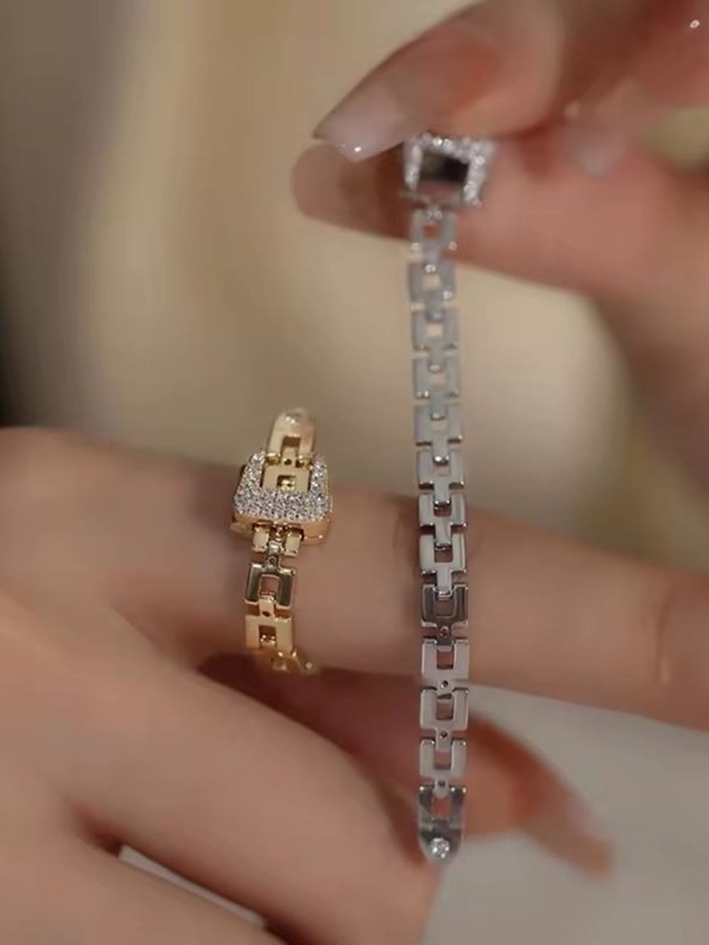 Silver-Tone Chain Bracelet with Pavé 'E' Clasp - Picture 3 of 3